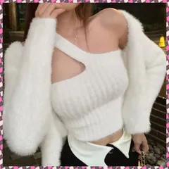 送料無料 モヘアアンサンブルニット レディース韓国 ふわふわ モヘアニットセットアップ セクシー ショート丈カーディガン ニットビスチェ おしゃれミンクファートップス 秋冬 クロップ丈トップス シャギーニット人気 モヘアキャミソール