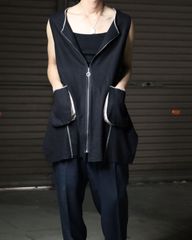 wide pocket design linen like zip up sleeveless jacket ワイド パッチポケット デザイン リネン 麻 ジップアップ ノースリーブ ジャケット カーディガン ジレ ブラック