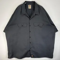 古着 ディッキーズ Dickies 半袖シャツ ワーク フラップポケ 作業着 ワンポイント ロゴ 大きいサイズ 3XL  グレー系 無地 メンズ