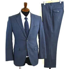 麻布テーラー 2つボタン シングルスーツ S YA4 ダークネイビー ストライプ ノータック 極 定番 人気 営業 O158-ZA41 合物 春秋  5XE031 【送料無料】【中古】【メンズビジネス】202505