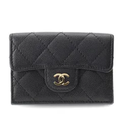 シャネル ランダム番 キャビアスキン マトラッセ コンパクトウォレット 三つ折り財布 ブラック【中古】