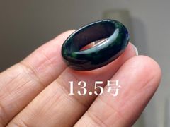 L11-117 一点物 黒緑 13.5号 ミャンマー産天然 A貨 本翡翠 くりぬき リング