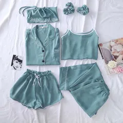 【7点セット】サテン風 パジャマ レディース お部屋着 ゆったり 韓国