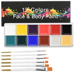 【即納】Chisafly フェイスペイント 12色セット ボディペイント 絵の具 マタニティペイント 顔ペイント 白塗り 安全 無毒 エコ メイク ブラシ6本 コスプレ 仮装 ハロウィン クリスマス