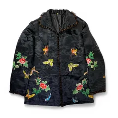 VINTAGE ヴィンテージ / エンブロイダリー中綿チャイナジャケット 蝶々 牡丹 レディース SIZE：M程度