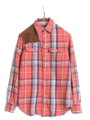 【お得なクーポン配布中!】 ポロ ラルフローレン チェック ヘビー フランネル シャツ レディース XS / ネルシャツ 長袖シャツ コットン 本革 レザー ショルダー パッチ