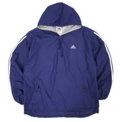 アディダス adidas 90s 90年代 万国旗タグ プルオーバーフーディージャケット アノラック 被り オールド 旧タグ USA ヴィンテージ アメリカ 古着 メンズ ウインドブレーカー ネイビー / 紺 M【中古】