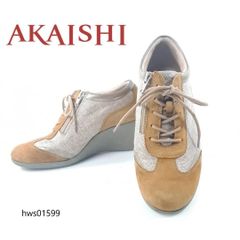 AKAISHI Arch-Fitter サイドジップ ウエッジソール スニーカー コンフォート M バイカラー レースアップ レディース hws01599
