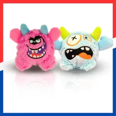 【在庫処分】2個セット カラフルデザイン おもちゃ おもちゃ (ピンク＆ライトブルー 犬 面白い かわいい ペット用 大型犬 中型犬 小型犬 頑丈 歯ケア 2個セット) 噛むおもちゃ 音が鳴る 内蔵 ボール ぬいぐるみ モンスター 犬用 WanWeek