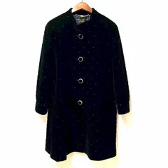 #wnc レリアン Leilian コート 13 黒 シルク混 中綿 ベロア ドット 刺繍 スタンドカラー 大きいサイズ 美品 レディース [965611]