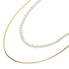 【ゴールド×ワンサイズ】[Cream dot. クリームドット公式] ネックレス レディース 2点セット 金属アレルギー ニッケルフリー ショート スネークチェーン パール 二連 重ねづけ 3way 取り外し 大人 