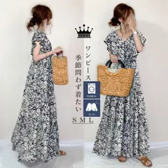 ワンピース 夏 新作 花柄 Vネック Aライン ロング フリルスリーブ ワンピースFS4903