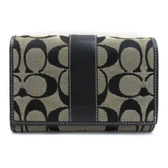 コーチ COACH シグネチャー 二つ折り 財布 コンパクトウォレット キャンバス レザー ベージュ ブラック