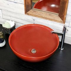 信楽焼 手洗い鉢 洗面ボウル 陶器 直径46cm 大型サイズ 鉄赤色ボール型手洗い鉢 tr-4024