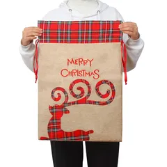 CINECE クリスマス ラッピング ギフト 袋 巾着 バッグ 55×38CM 超 特大 麻布 雑貨 収納 プレゼントパーティー 飾り 用 包装 包む 休日 リネン 1個 (麻生地, 55×38 トナカイ)