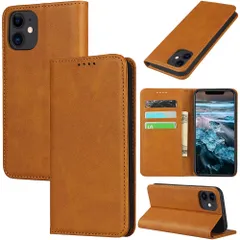手帳型 スマホケース アイフォン12ミニ ケース いphone12 ミニ iphone12mini カバー 手帳型 対応 カードスロット、キックスタンド レザー(ライトブラウン)