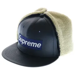 SUPREME (シュプリーム) 22AW ×NEW ERA Leather Earflap Box Logo ニューエラ レザー イアーフラップ ボックスロゴ 6パネル ベースボールキャップ 帽子 ネイビー