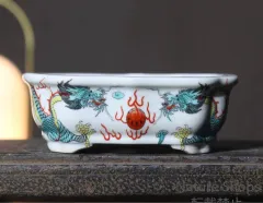 【新品未使用】景徳鎮 陶磁盆 色絵多肉菖蒲盆栽 植木鉢 小品盆栽鉢 大品盆栽鉢 ml330cp32