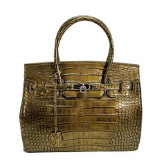クロコダイル ハンドバッグ ブラウン CROCODILE シャイニング 鍵ターン