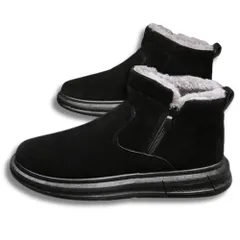 [ALVEIN] メンズ スノーブーツ ショートブーツ サイドジップ 保温 ボア 防滑 裏起毛 シンプル 裏ボア 防滑性 ジッパー 脱ぎ履きしやすい (ブラック, 日本の靴のサイズ寸法, 大人, 数値, 25.5 cm) [ブラック] [25.5 cm]