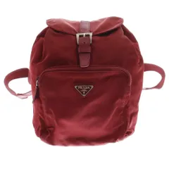 PRADA (プラダ) リュック テスート バックパック ミニ レッド ナイロン 巾着バッグ ロゴ三角プレート B5827F