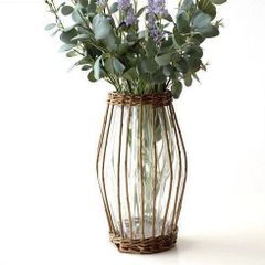 フラワーベース ガラス 花瓶 おしゃれ 柳 蔓 自然素材 ナチュラル 花器 シンプル ガラスベース ウィローとガラスのベース A