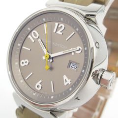 ルイヴィトン LOUIS VUITTON タンブール デイト レディースウォッチ 腕時計 Q1212 SS レザーストラップ 管理10429