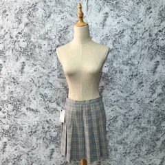 新品　GU　ジーユー　プリーツスカート　ミニスカート　チェック　総柄　裏地無　薄手　韓国　制服風　春　夏　秋【size M】　ブルー　青　ライトブルー　水　イエロー　黄　ホワイト　白