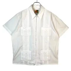 ハバンドHatband Guayaberaジップアップキューバシャツ半袖シャツグアジャベーラグアヤベラ刺繍プリーツ4ポケットチカーノリゾート白オフホワイトグランパコアvintageヴィンテージ50714