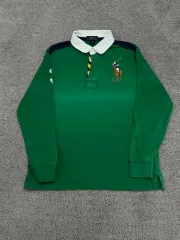 ポロ Ralph Lauren(ラルフローレン) ジュニア ビックポニー ラグビー 長袖 カラー Tシャツ 緑