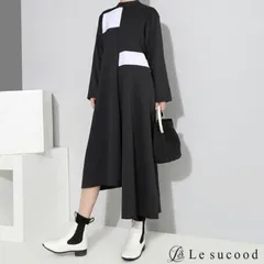 Le sucood パッチワーク アシメトリー ロングワンピース レディース ロングワンピ アシメ マキシ丈 秋服 冬服 黒 ブラック 変形ワンピ モード系 ゴシック フレア ふんわり ひらひら 長袖 ロング丈 大きいサイズ ビッグシルエット