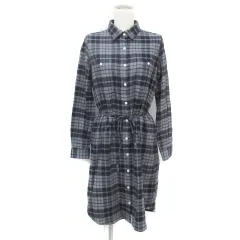 フリークスストア FREAKS STORE シャツワンピース ミモレ丈 長袖 リボン付き チェック柄 F グレー 黒 ブラック /FF15