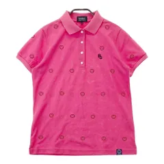 サイズ：2 PEARLY GATES パーリーゲイツ  半袖ポロシャツ ニコちゃん刺繍 総柄 ピンク系 [240101314528]# ゴルフウェア レディース ストスト