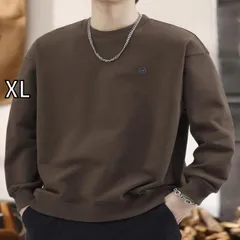[XL]メンズ ファッション 服 男性用 オシャレ シンプル 大人 かっこいい ストリート ブラウン 厚手 ラウンドネック スウェット シャツ 秋 レトロ 長袖 トップス ボトムス フリース レイヤリング シャツ 