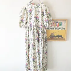 70s【ビンテージ】 フラワープリント 小花柄 ワンピース フランネル オフホワイト サイズS程度  used レディース古着