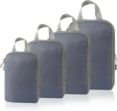 ElevenHeart 旅行用圧縮袋 トラベルポーチ バッグ 4点セット 衣類仕分け 収納 スペース節約 スーツケース 出張 海外 修学 便利 軽量(グレー)