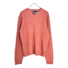 Polo by Ralph Lauren ポロ ラルフローレン Vネック ケーブルニット リネンセーター サーモンピンク(メンズ L)中古 古着 U5686
