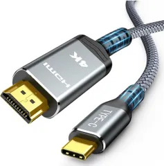 Highwings USB Type C HDMI 変換ケーブル 4K@60Hz 単方向通信 タイプC to HDMI 変換 ナイロン編み 映像出力(グレー, 1.8m)