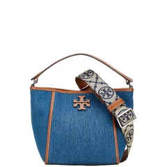 トリーバーチ マックグロー スモールバケットバッグ ハンドバッグ ショルダーバッグ 2WAY ブルー ブラウン デニム レザー レディース Tory Burch【1-0232757】