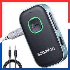 【人気商品】- SOOMFON レシーバー 2-in-1 ブルートゥース & 送信機 受信機 5.4トランスミッター 3.5mm Bluetooth イヤホンジャッ搭載、8時間再生 ハンズフリー通話 Aux テレビ、スピーカー、カーステレオに最適