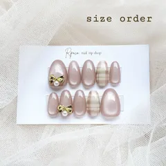 No.4601 マグネットネイル『モーヴピンク』チェックリボン韓国ワンホンネイル