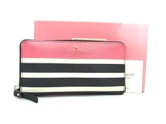 kate spade ケイトスペード レザー ラウンドファスナー 長財布 ウォレット 札入れ ブラック系×ピンク系×アイボリー系 DK2402
