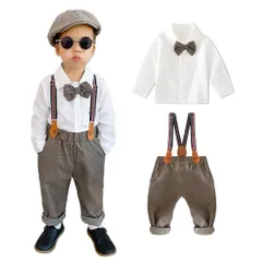 【話題商品】[TKY-csheep] 男の子 フォーマル スーツ キッズ 紳士服 子供服 長袖 3点セット シャツ+ズボン+サスペンダー チェック柄 結婚式 お宮参り 卒業式 入学式 七五三 初節句 出産祝い プレゼント 110