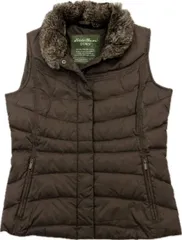 Eddie Bauer ☆ エディーバウアー 襟ファー◎ ダウンベスト レディース ブラウン XS 秋冬 着まわし タウンユース 大人カジュアル ■S3666のサムネイル