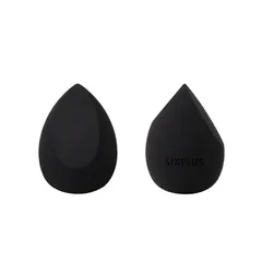 【特価セール】2個入 多機能メイク用スポンジパフ シックスプラス 化粧スポンジ ドロップ型 メイクアップスポンジ 斜めカット 乾湿兼用 柔らかいメイク道具 SIXPLUS ふわふわ化粧パフ メイクパフ(ブラック: 一面カット *1 + 両面カット*1)