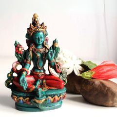 緑度母像 - 神秘のグリーンターラ 置物 樹脂像 緑度母 仏像 インテリア ネパール インド ハンドメイド
