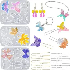 DIYBravo 蝶形ノ簪 シリコンモールド 髪飾り ３セット リボン 紅葉 レジン型 かわいい 髪飾り ソフトモールド 金具付き ハンドメイド 手作り シリコン型 手芸品 樹脂粘土 UVレジン アクセサリー クラフト 装飾品 アゲハ かん