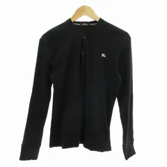 バーバリーブラックレーベル BURBERRY BLACK LABEL Tシャツ ロンT カットソー 長袖 ロゴ刺繍 ヘンリーネック 2 M 黒 ブラック /JS 1024