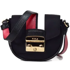 フルラ バッグ FURLA ポリエステル レザー メトロポリス ストライプ クロスボディ 斜めがけ ミニ ショルダーバッグ ブラック×ルビーレッド×ホワイト WE00135