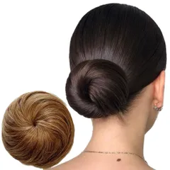 Luce brillare お団子ウィッグ お団子 ウィッグ 和装 付け毛 人毛 ゴム式 ポイントウィッグ ストレート 日常 着物 浴衣 [3点セット] レディース 女性 社交ダンス 耐熱 Uピン付 説明書付 おだんご [ハニーブラウン 人毛] [maxi＋]